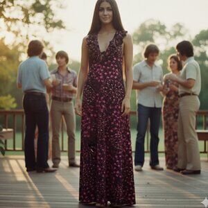 🌸 Vintage 60s Halter Maxi Dress Floral Boho S 🏖️